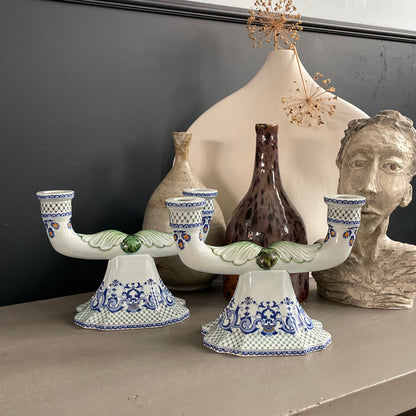 Paire de chandeliers en faïence de Gien - pieds de lampes - Ref 1170