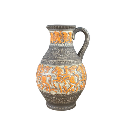 Grand vase de sol West Germany- motifs cavaliers oranges - Ref 1150