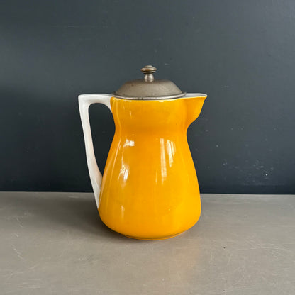 Théière ancienne en faïence et couvercle-filtre en étain - Ref 1250