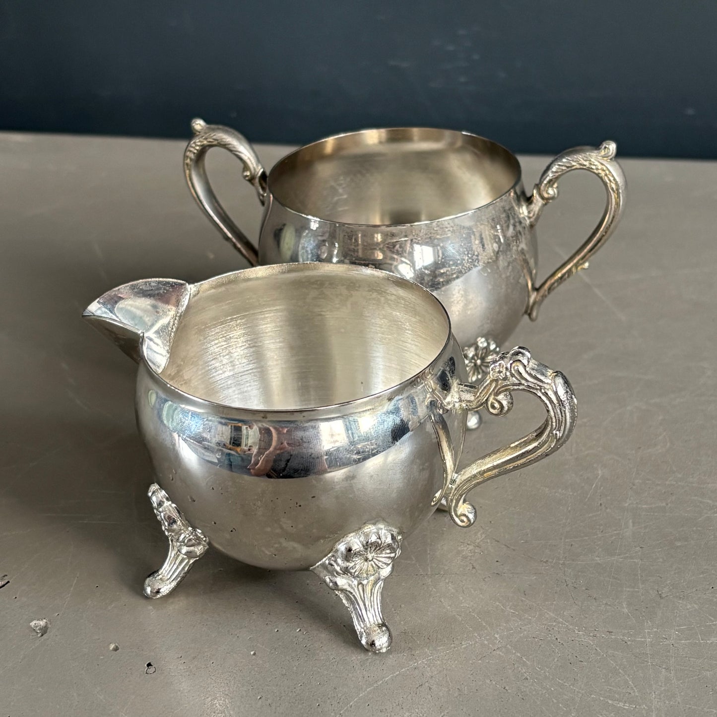 Ensemble sucrier - pot à lait en métal argenté - Ref 1267