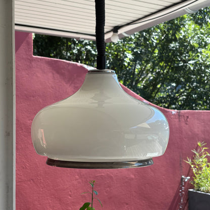 Suspension vintage en verre blanc et système monte et baisse - Ref 1309