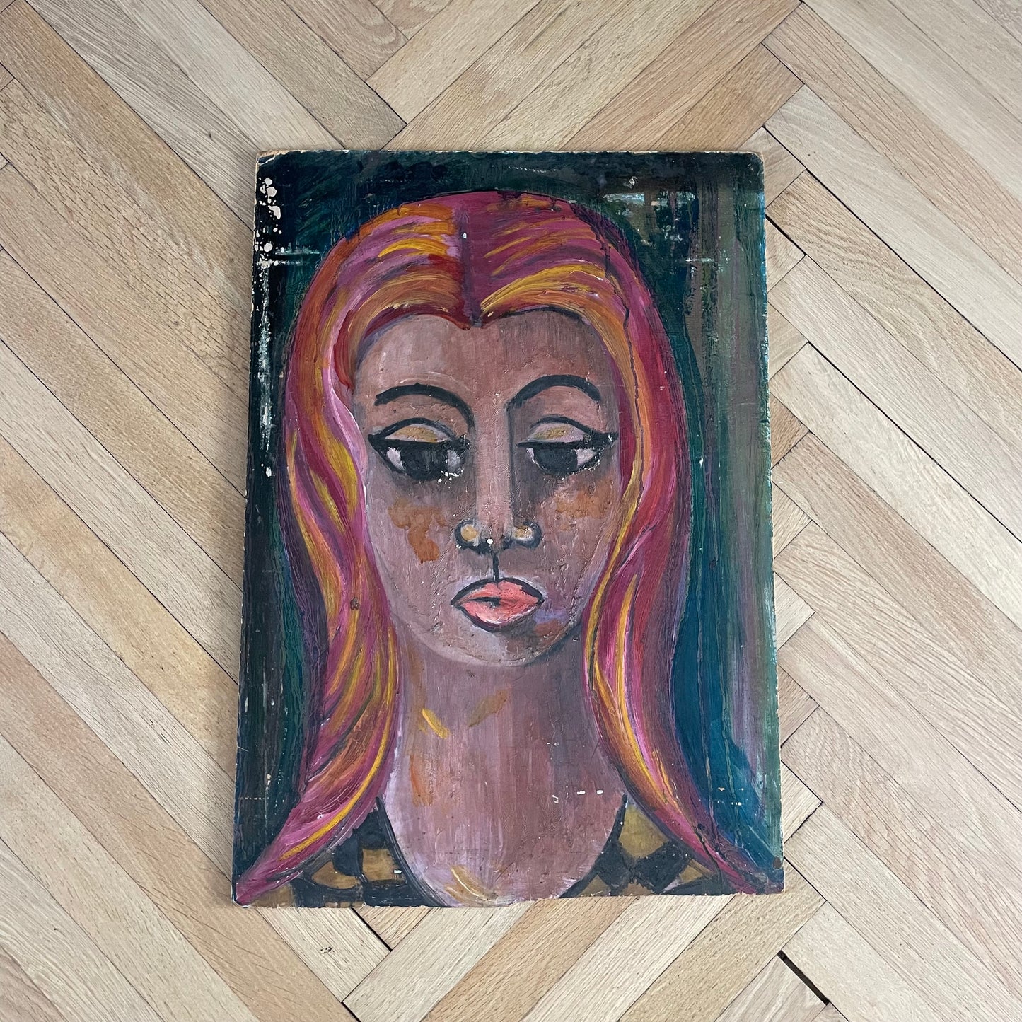 Portrait huile sur bois - Ref 1061