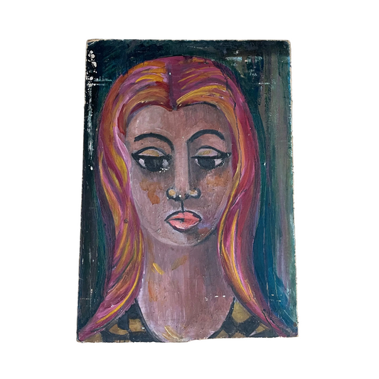 Portrait huile sur bois - Ref 1061