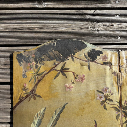 Paravent ancien peint à la main motifs oiseaux - Ref 1235