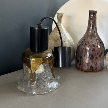 Suspension tulipe en verre bullé bicolore - Ref 1394