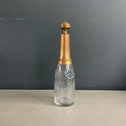 Bouteille flacon en verre ciselé et cuivre - Ref 1178