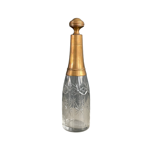 Bouteille flacon en verre ciselé et cuivre - Ref 1178