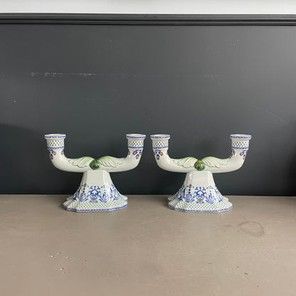 Paire de chandeliers en faïence de Gien - pieds de lampes - Ref 1170