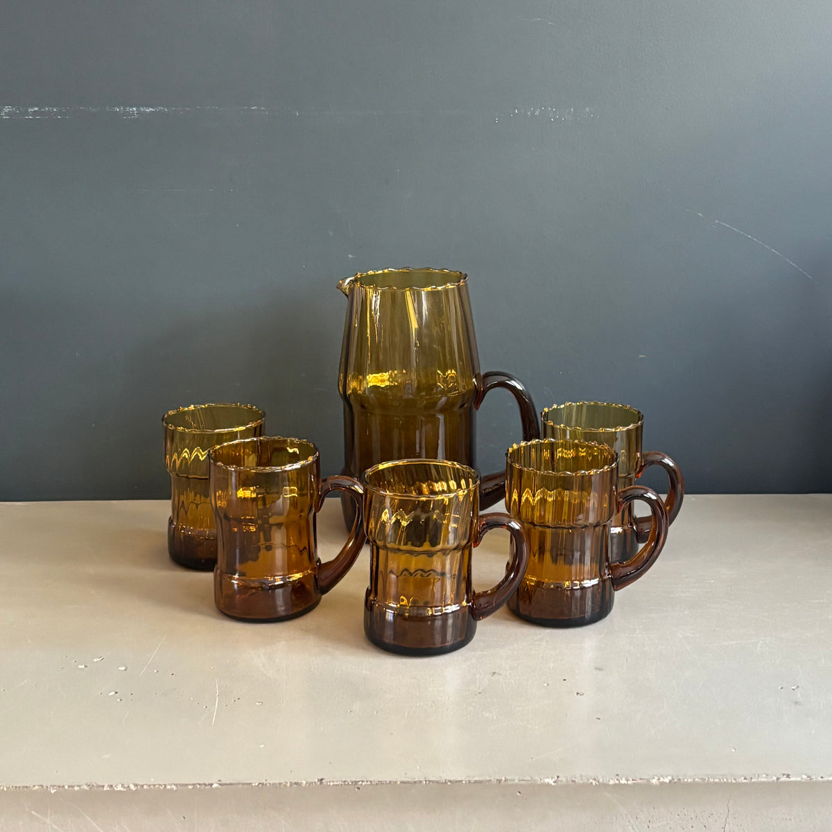 Service à eau en verre ambré texturé, 1 pichet + 5 verres - Ref 1399