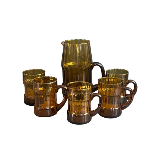 Service à eau en verre ambré texturé, 1 pichet + 5 verres - Ref 1399