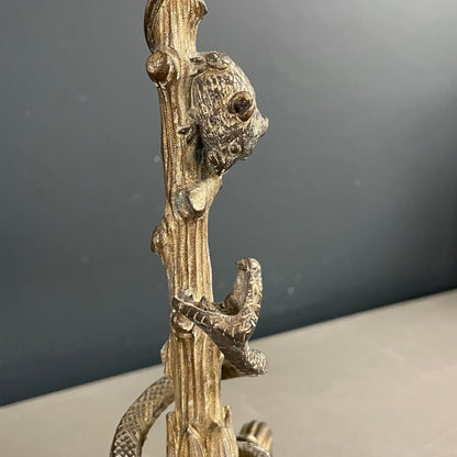 Bougeoir tripode en bronze doré serpent et souris - Ref 1183