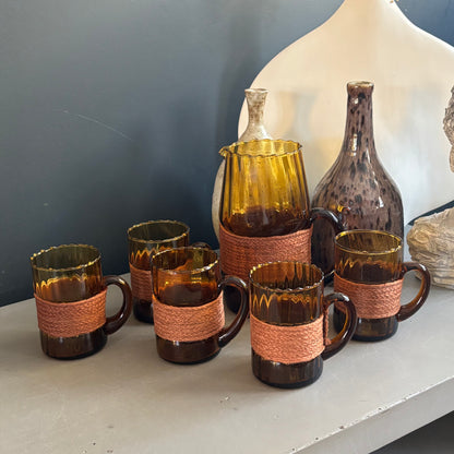 Service à eau en verre ambré texturé, 1 pichet + 5 verres - Ref 1399