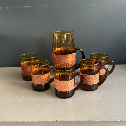 Service à eau en verre ambré texturé, 1 pichet + 5 verres - Ref 1399