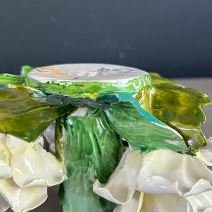 Bougeoir roses en barbotine de porcelaine - Capodimonte Italie - Ref 1378
