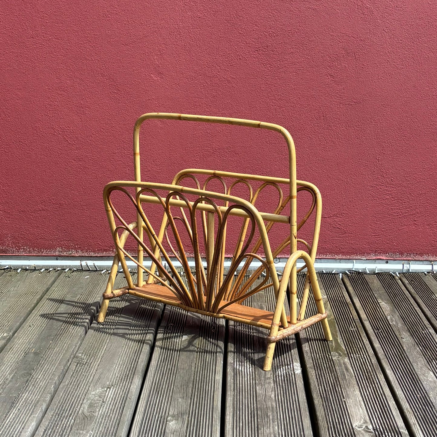 Porte revues vintage en bambou et rotin - Ref 1258