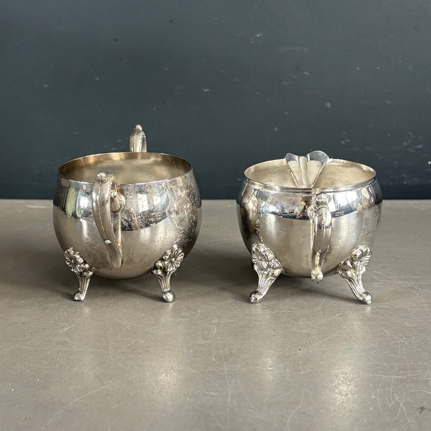 Ensemble sucrier - pot à lait en métal argenté - Ref 1267