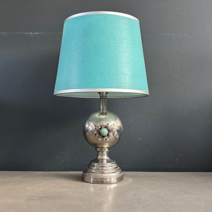 Lampe de table en métal chromé et turquoise - Ref 1305