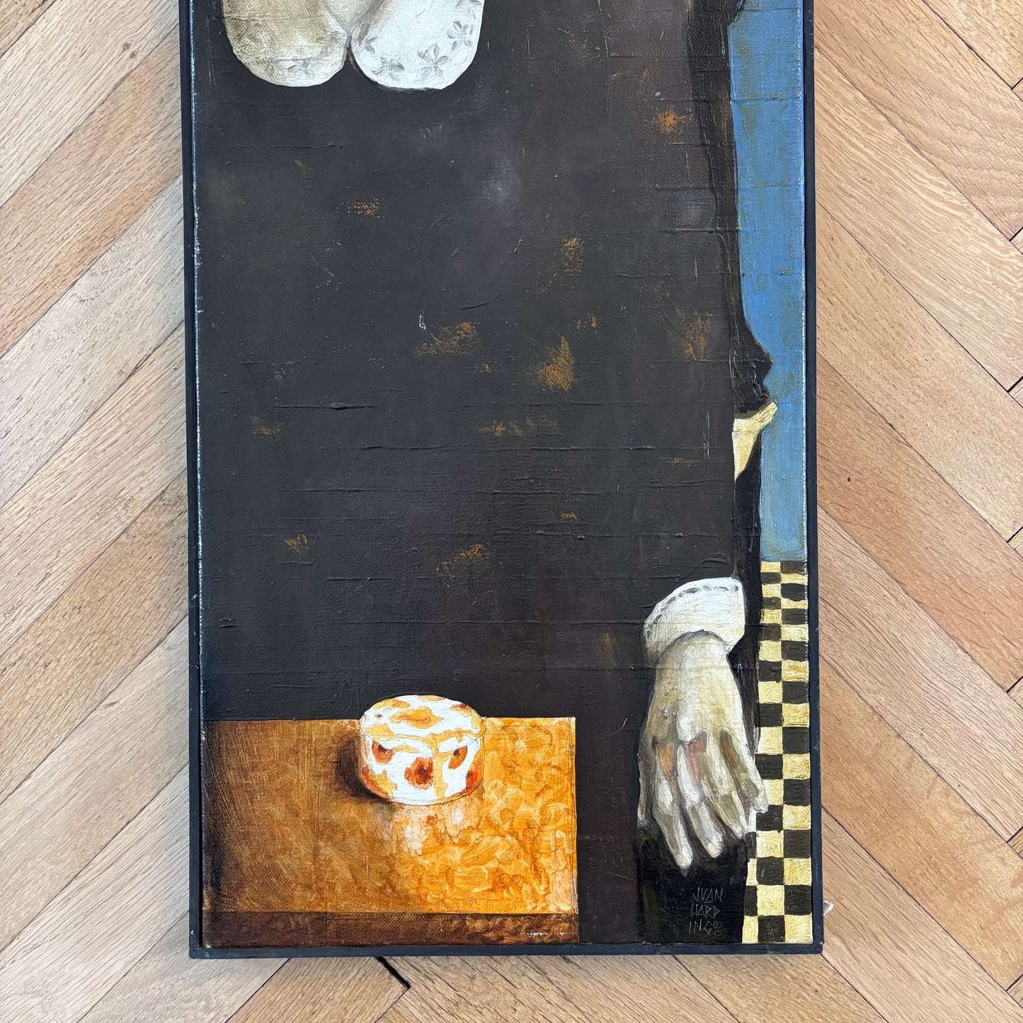 Tableau huile sur toile "La boîte à poudre", J. Harding - Ref 1343