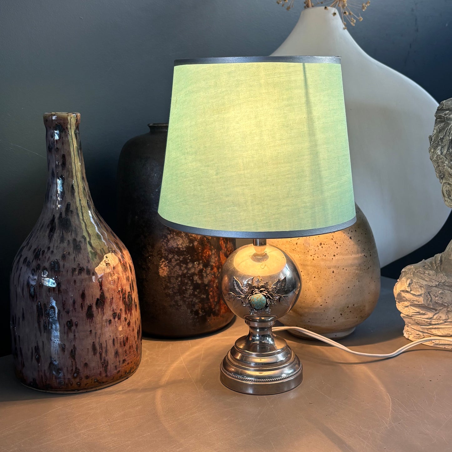 Lampe de table en métal chromé et turquoise - Ref 1305