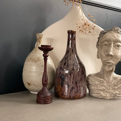 Bougeoir en bois ciselé - 19,5cm - Ref 1172