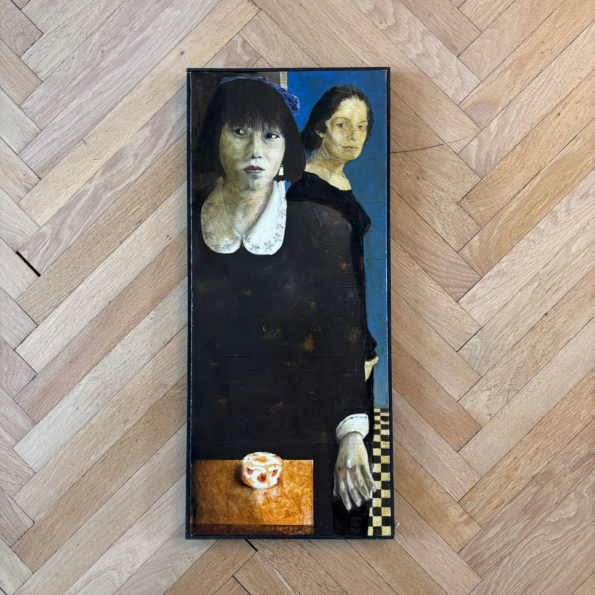 Tableau huile sur toile "La boîte à poudre", J. Harding - Ref 1343