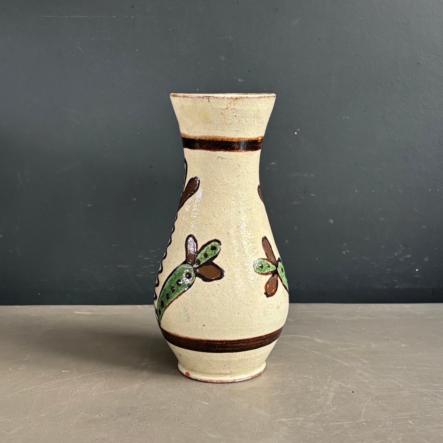 Vase à anse vintage en céramique émaillée à motifs - Ref 1280