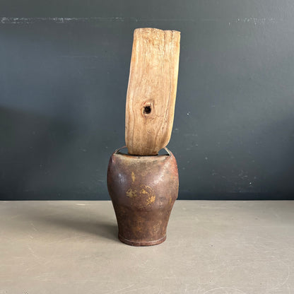 Cloche sonnaille ancienne avec son collier en bois - Ref 1320
