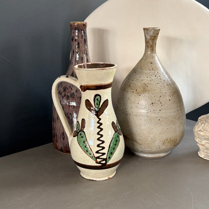 Vase à anse vintage en céramique émaillée à motifs - Ref 1280