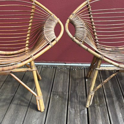 Paire de fauteuils en bambou et rotin vintage, style Riviera, années 60-70 - Ref 1257