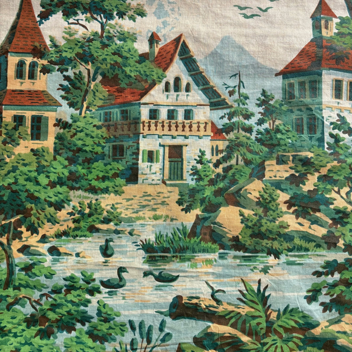 Grande tenture murale en lin imprimée - paysage alpestre - Ref 1400
