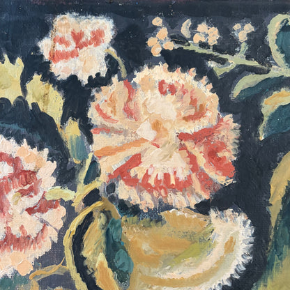 Tableau huile sur toile, jouets sur un fauteuil signé C.L.D. - Ref 1395