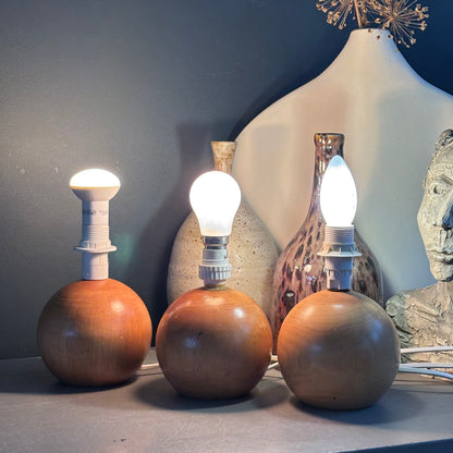 Trio de pieds de lampes forme boule en bois clair - Ref 1236