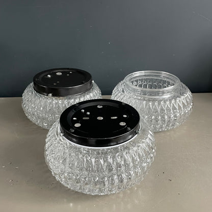 Paire de plafonniers / appliques en verre moulé + 1 globe seul - Ref 1179