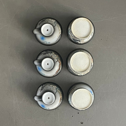 Service à saké en porcelaine – 6 tasses, bouteille et plateau - Ref 1123