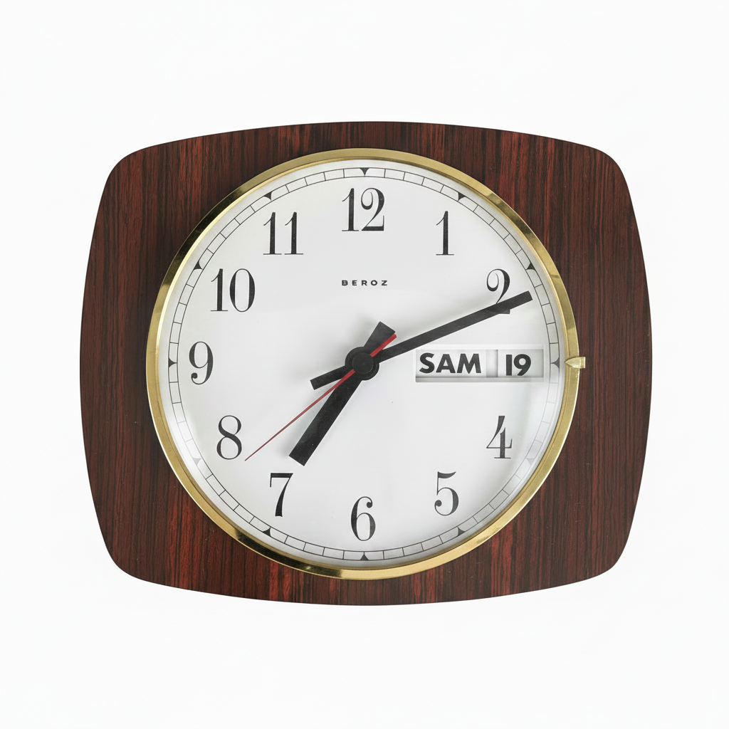 Horloge calendrier murale vintage en formica - Beroz - Ref 1196