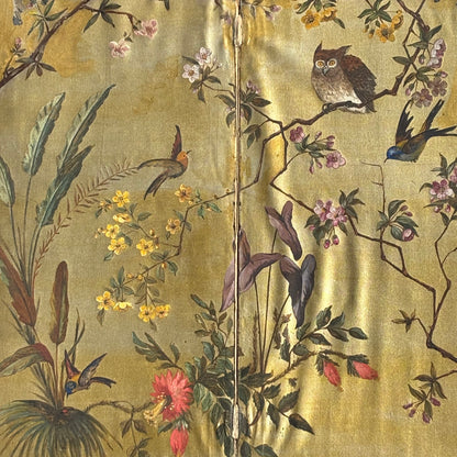 Paravent ancien peint à la main motifs oiseaux - Ref 1235