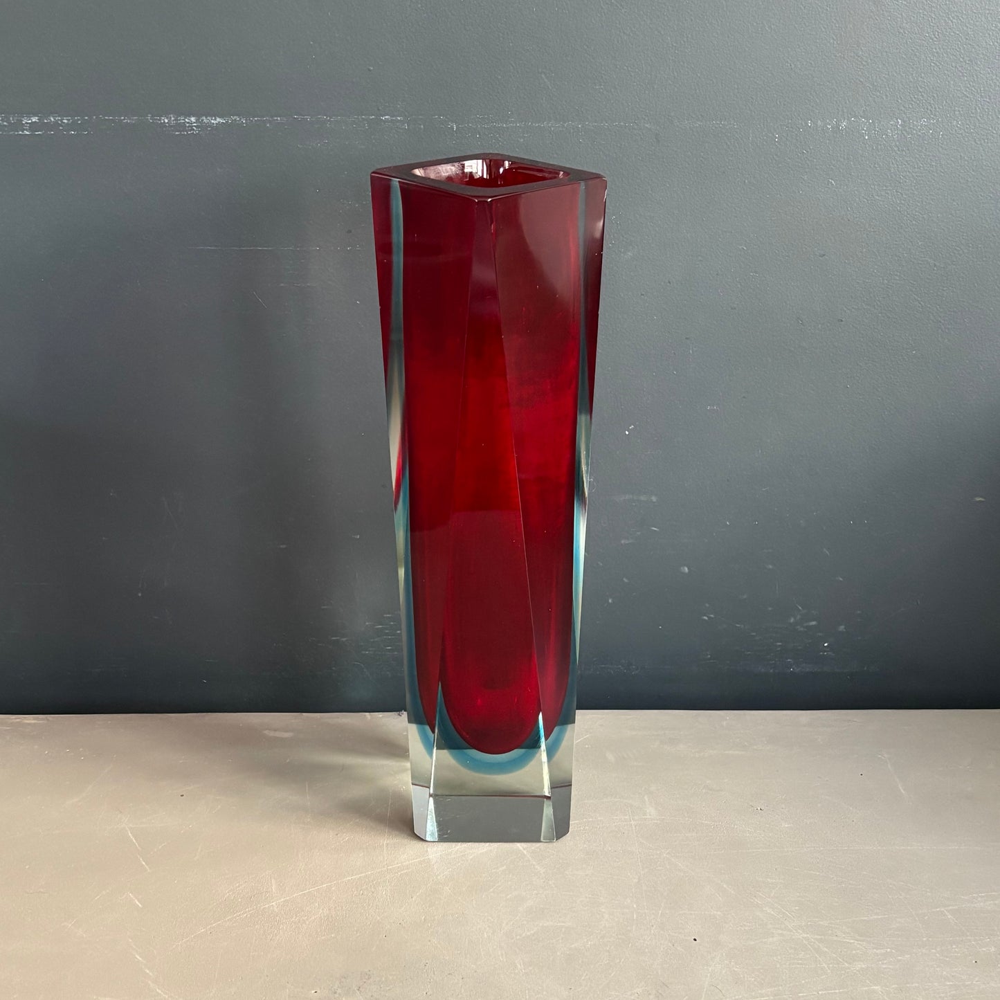 Vase Murano sommerso grand modèle rouge et bleu - Mandruzzato - Années 70 - Ref 1313