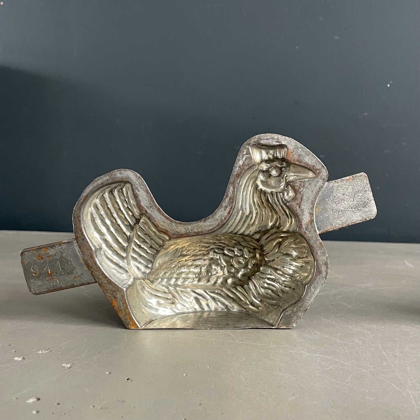 Moule poule en métal étamé ancien - Letang Fils - Modèle 941 - Ref 1171