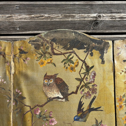 Paravent ancien peint à la main motifs oiseaux - Ref 1235