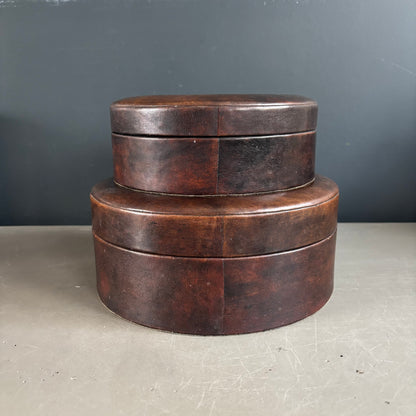 Paire de boîtes en cuir marron - Ref 1286