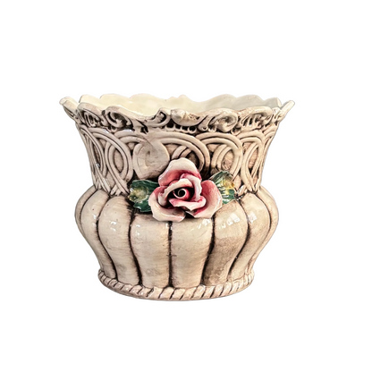 Cache-pot en barbotine italienne - Majolique - Faïencerie de Bassano - Ref 1218
