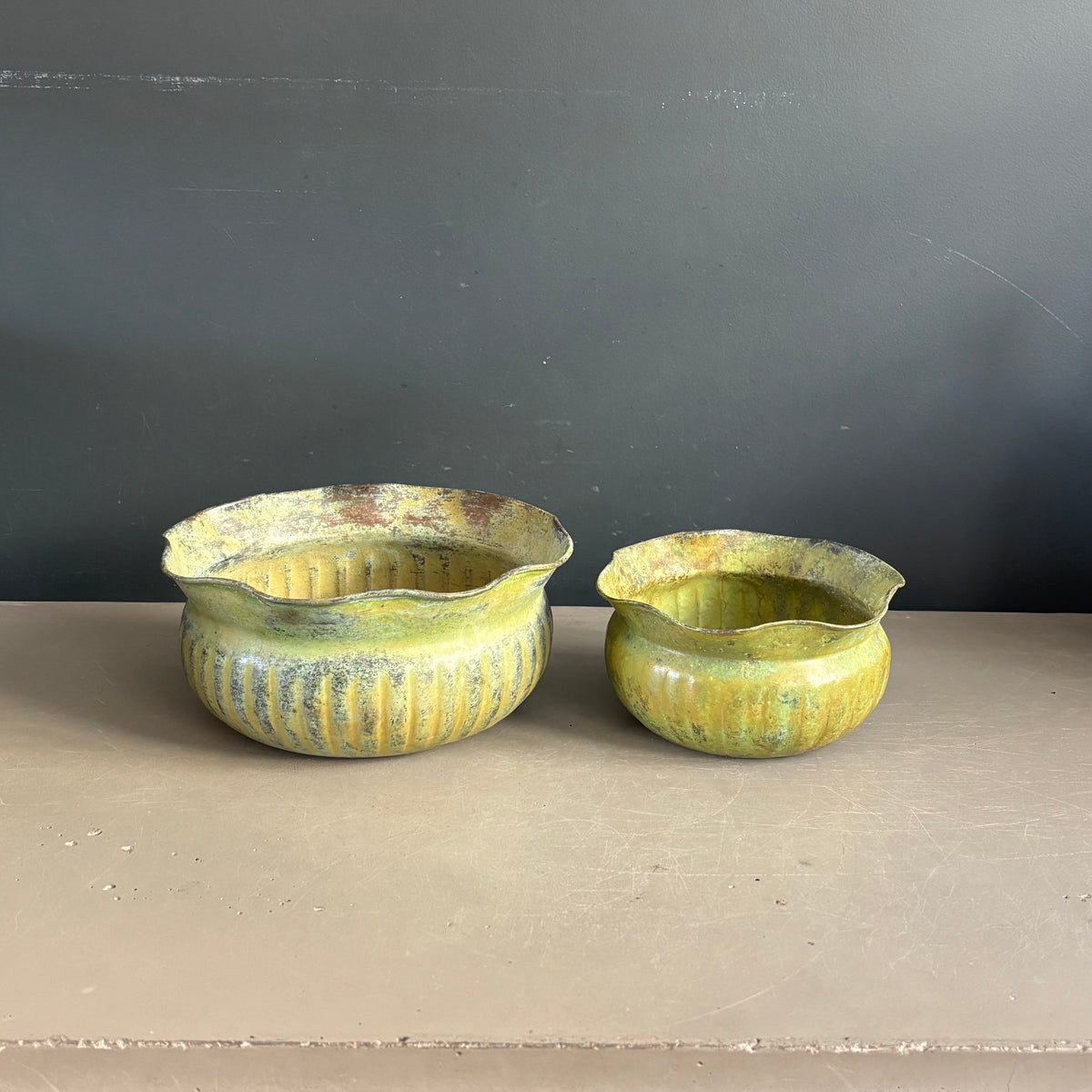 Paire de cache-pots gigognes en cuivre - Ref 1375