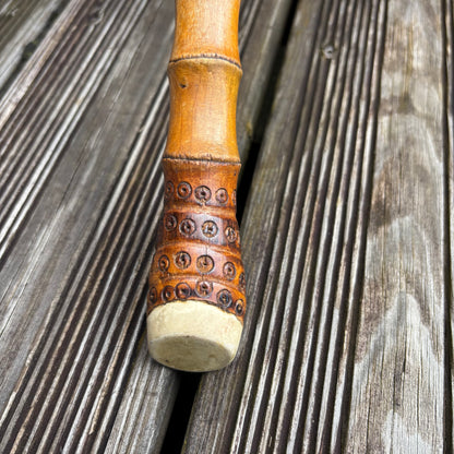Ombrelle ancienne en bambou, bois et tissus fleuri début XXième - Ref 1254