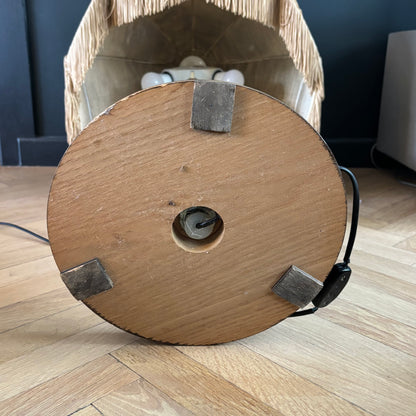 Grande lampe de salon pied bois et abat-jour à franges - Ref 1371
