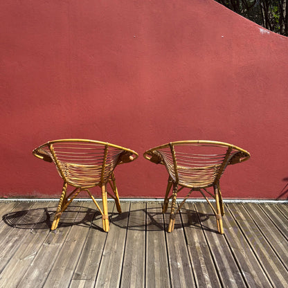 Paire de fauteuils en bambou et rotin vintage, style Riviera, années 60-70 - Ref 1257