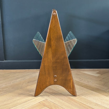 Porte-revues en verre cannelé et bois - années 50 - Ref 1377
