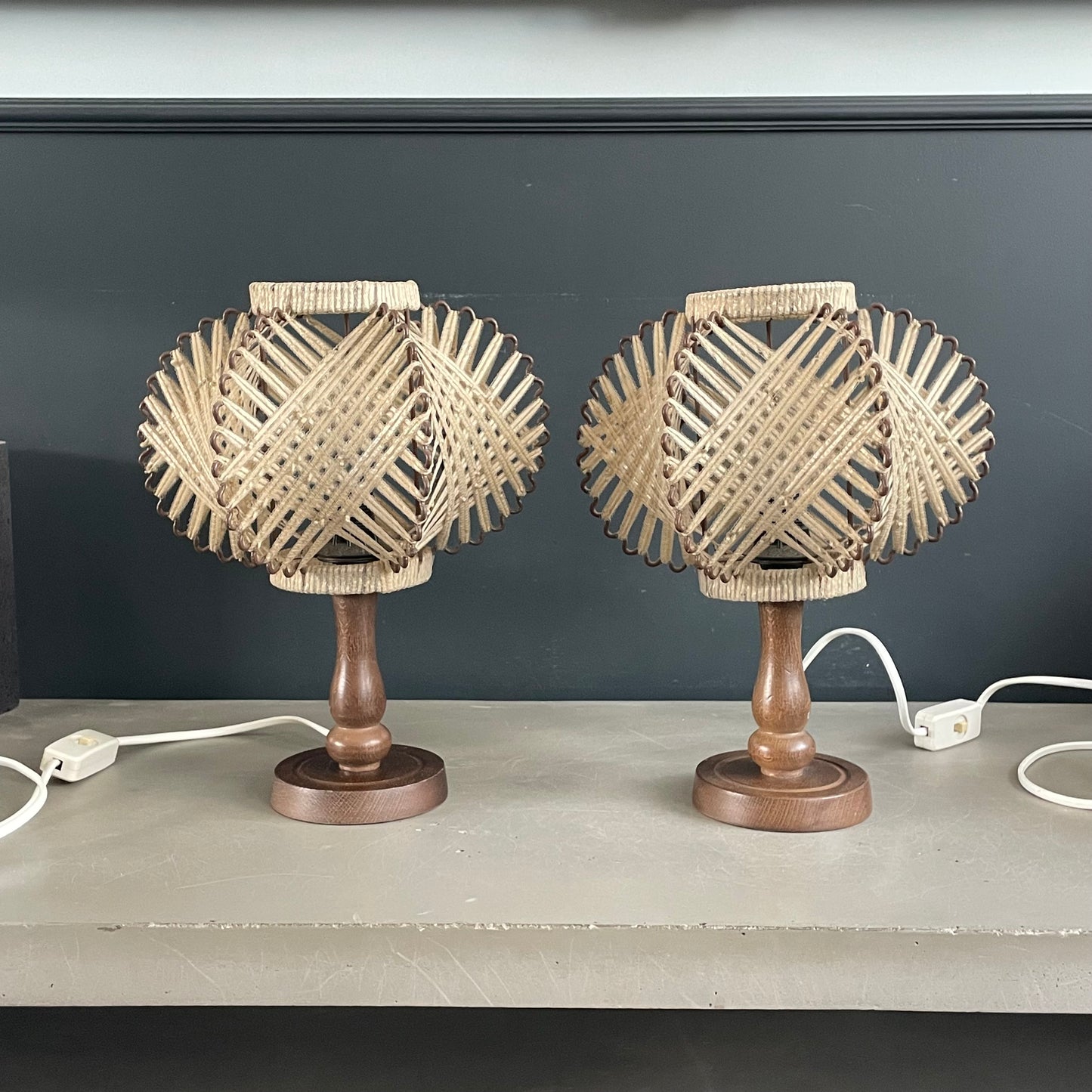 Paire de lampes vintage abat-jour fil tendu - Ref 1087