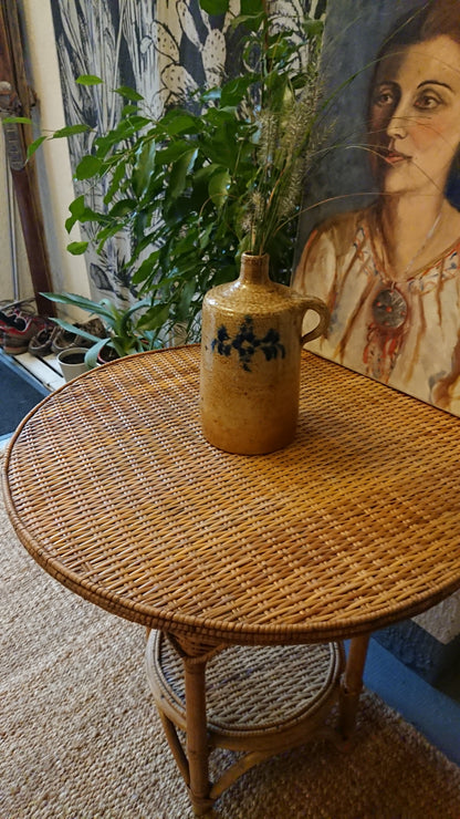 Vase bouteille en grès émaillé moucheté au décor bleu - Ref 73