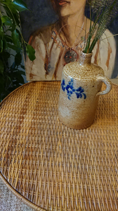 Vase bouteille en grès émaillé moucheté au décor bleu - Ref 73