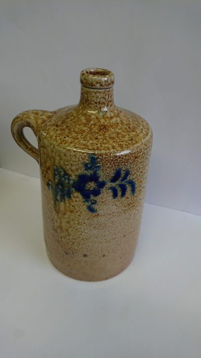 Vase bouteille en grès émaillé moucheté au décor bleu - Ref 73